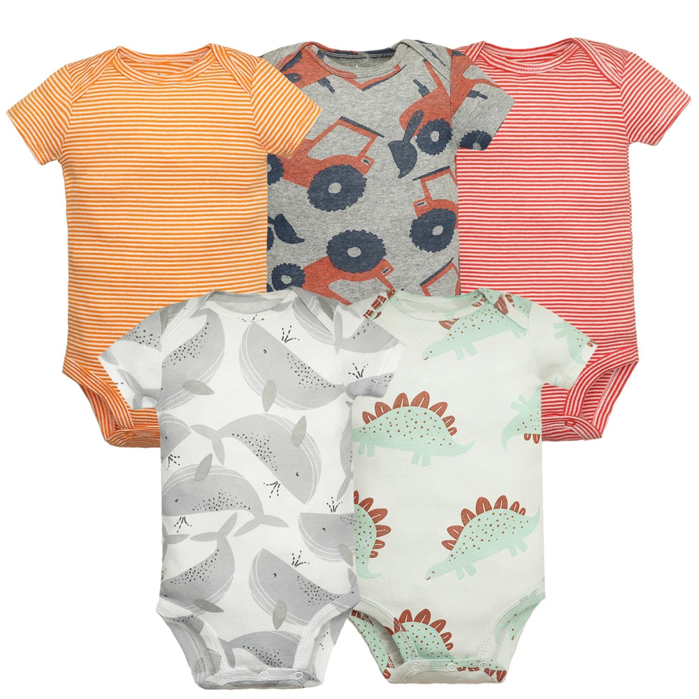 5pc 100% Cotton Short Sleeve Onesies  6-24M