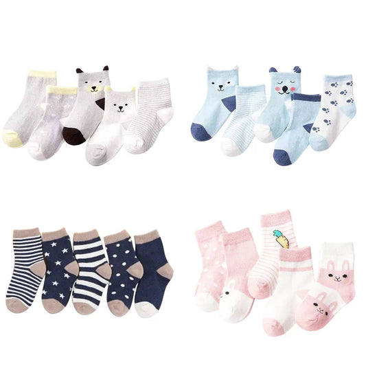 5 Pairs Cartoon and Striped Baby Ankle Socks