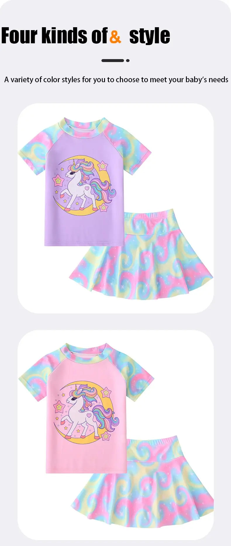 Girls' Two-Piece Unicorn Swim Shirt and Skirt