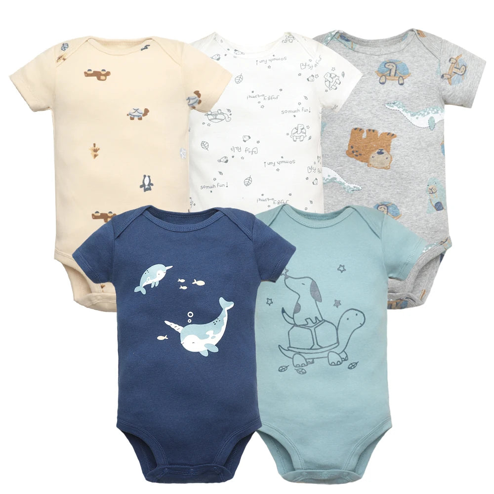 5pc 100% Cotton Short Sleeve Onesies  6-24M