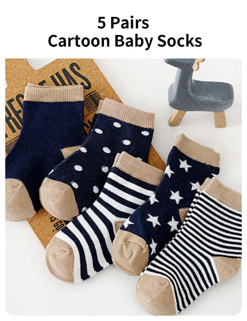 5 Pairs Cartoon and Striped Baby Ankle Socks