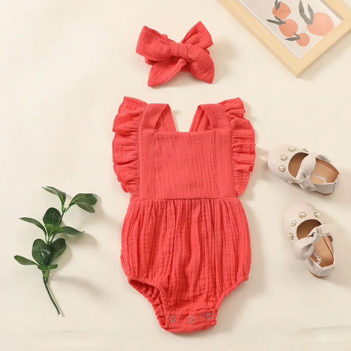 Ruffled Newborn Romper with Headband 0-18M