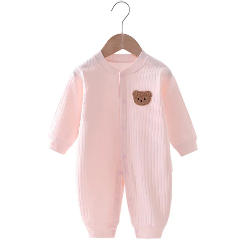 Solid Color Teddy Bear Patch Cotton Onesie 0-18M