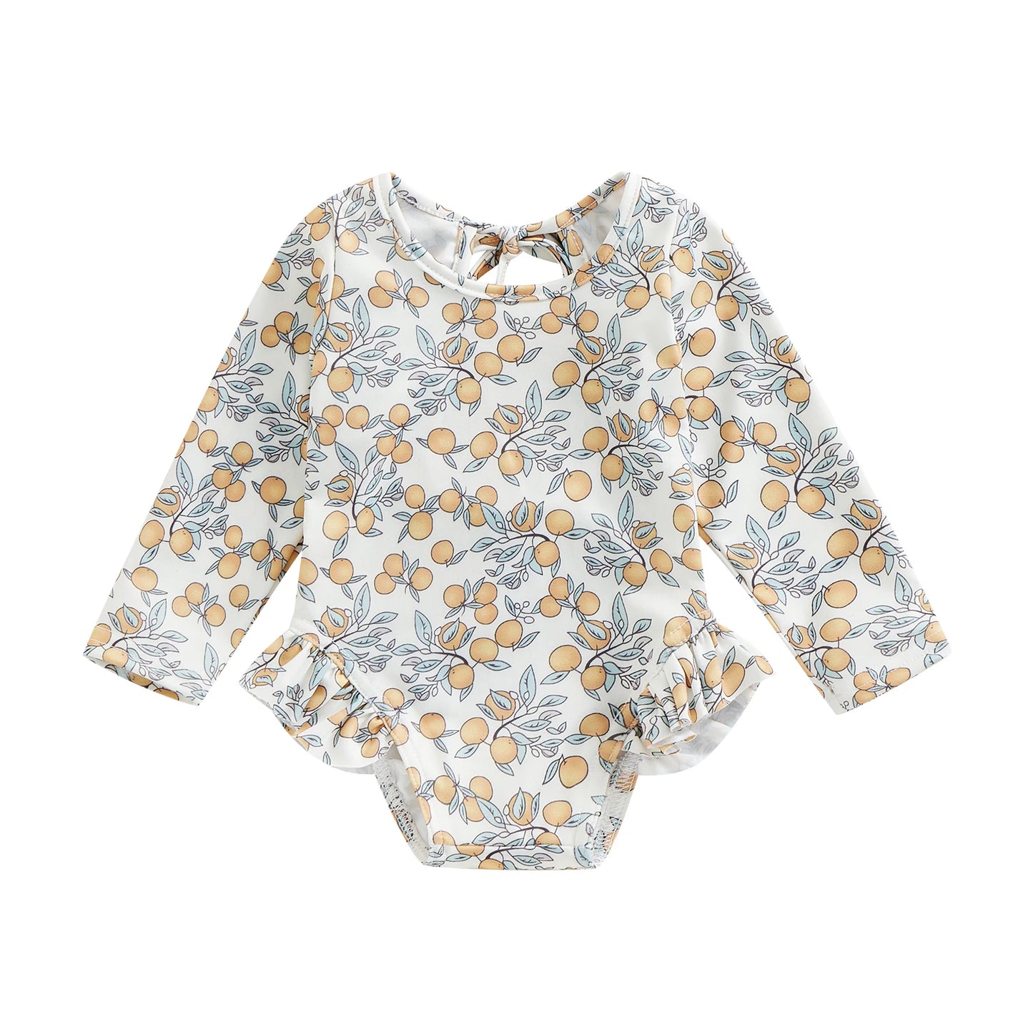 Girls' Long-sleeved Floral Ruffle Swimsuit