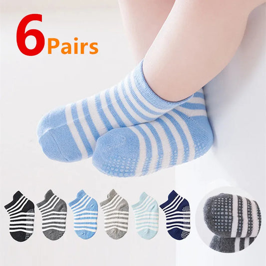 6-Pack Anti-Slip Kids Socks (4-6 Years) – Soft & Safe Grip Socks