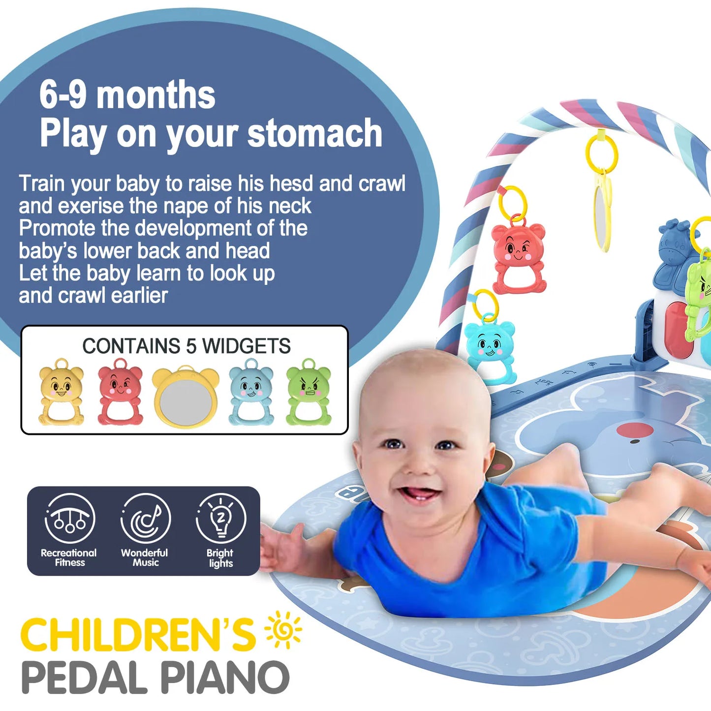 Tummy Time Activity Mat with Detachable Piano