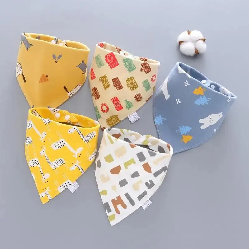 5Pcs Baby Cotton Bibs – Cute Cartoon Print Bandana Bibs