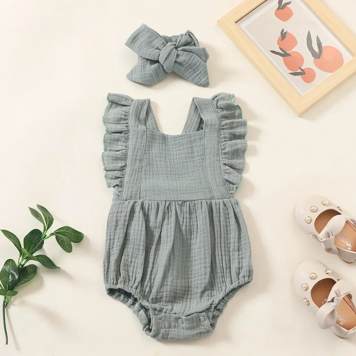 Ruffled Newborn Romper with Headband 0-18M