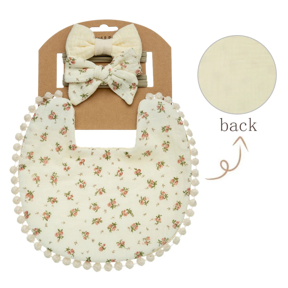 3Pcs Baby Flower Bibs & Headbands Set – Stylish & Functional