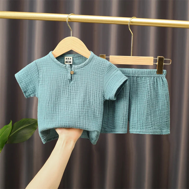 Children's Solid Colored Ribbed Cotton T-Shirt and Shorts Set (6m-5y)