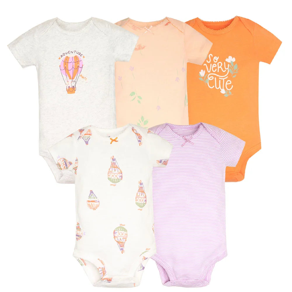 5pc 100% Cotton Short Sleeve Onesies  6-24M