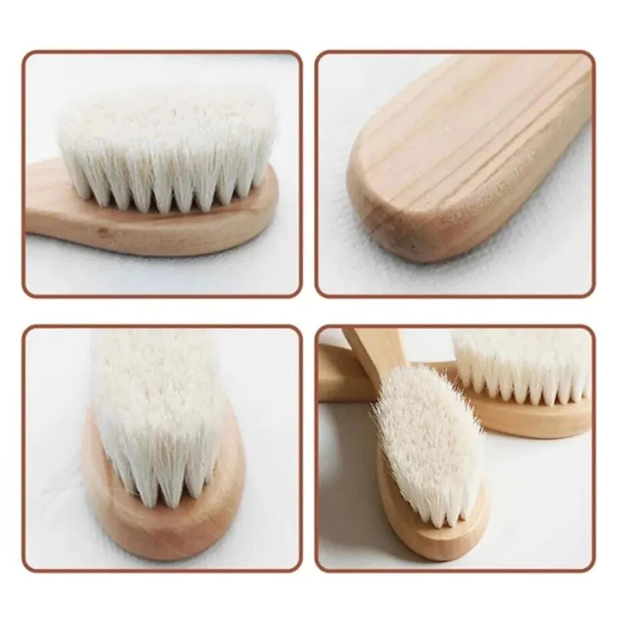 2-Piece Set Beech Wood Soft Wool Baby Brush