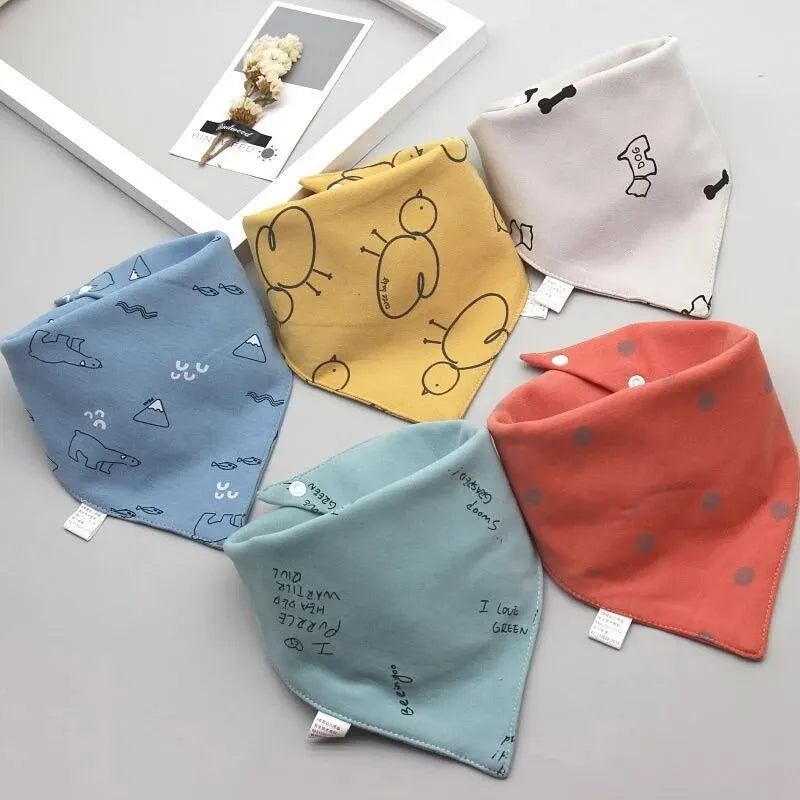 5Pcs Baby Cotton Bibs – Cute Cartoon Print Bandana Bibs