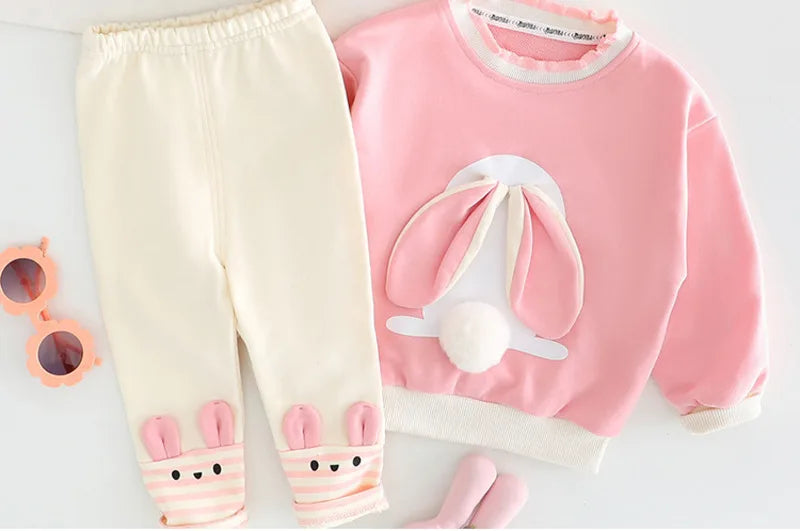 Girls' 2-Piece 3D Easter Bunny Outfit – Adorable Holiday Set 🐰🌸