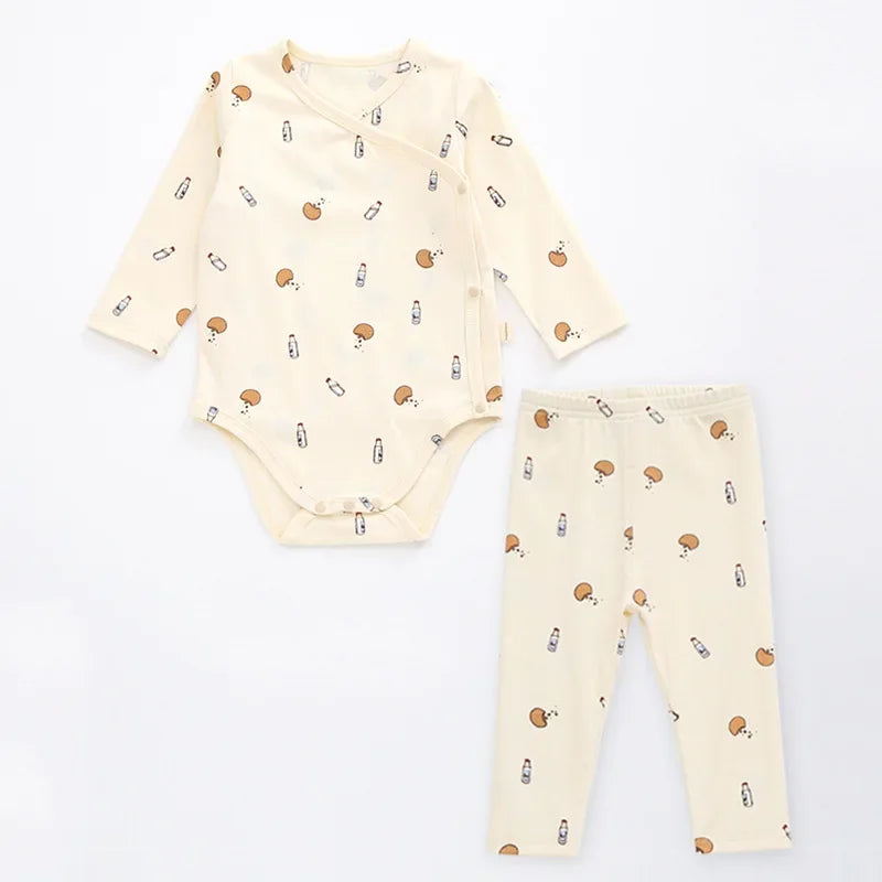 2 Piece Long Sleeve with Bottoms Newborn Beige Floral Set