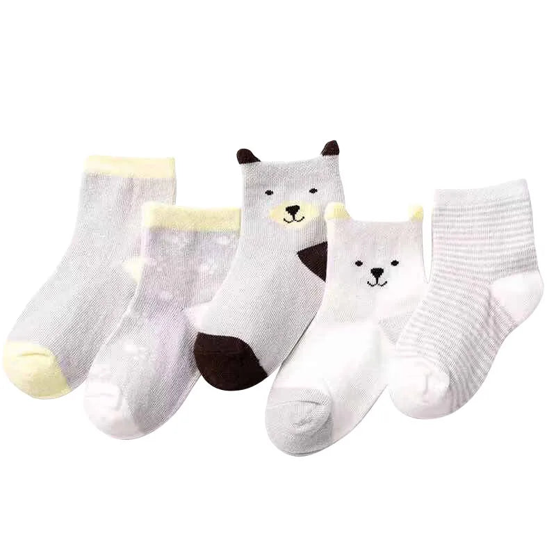 5 Pairs Cartoon and Striped Baby Ankle Socks