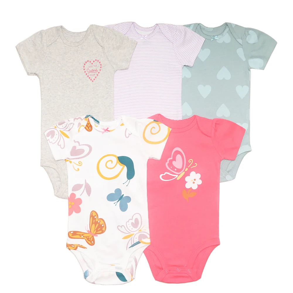 5pc 100% Cotton Short Sleeve Onesies  6-24M