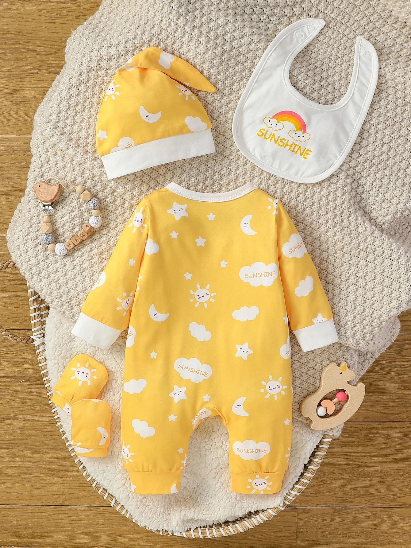 4-Piece Baby Girls' Long-Sleeve Cartoon Deer Onesie Set