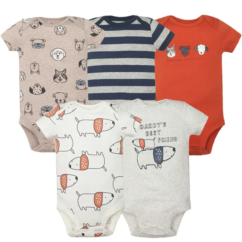 5pc 100% Cotton Short Sleeve Onesies  6-24M