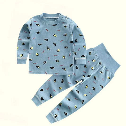 Boys' and Girls' Cotton Long Johns Cartoon Print Pajama Set