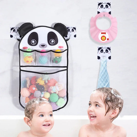 Cute Cartoon Transparent Bath Toy Organizer – Suspendable Mesh Storage Bag with 2 Hooks 🛁🐥