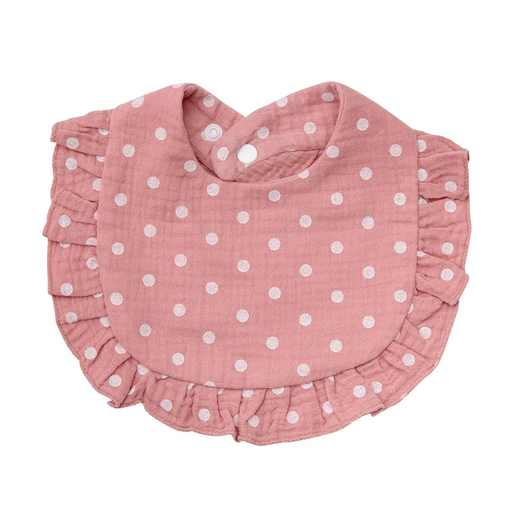 Flower Print Muslin Cotton Baby Bib – Adjustable Snap, Ruffled Edge