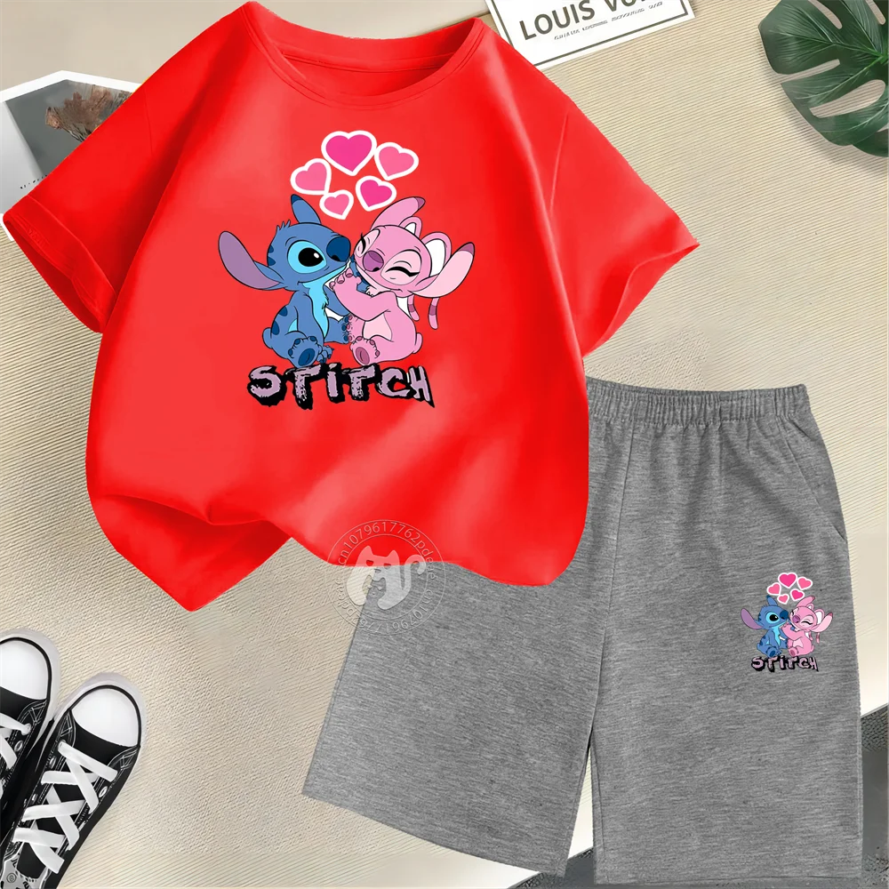 Disney Stitch & Angel Kids' Summer Outfit – 100% Cotton T-Shirt & Shorts Set 🏝️💙