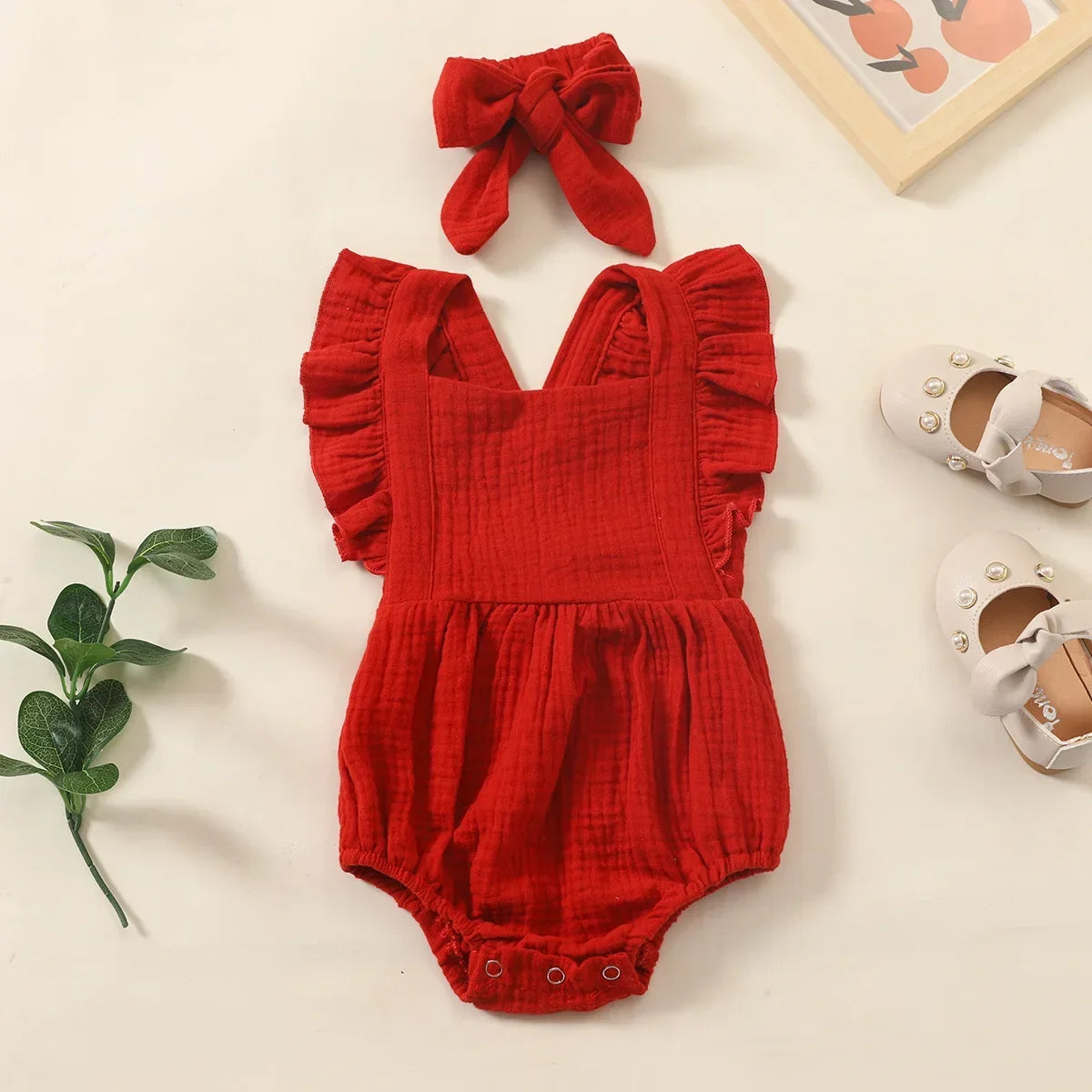 Ruffled Newborn Romper with Headband 0-18M