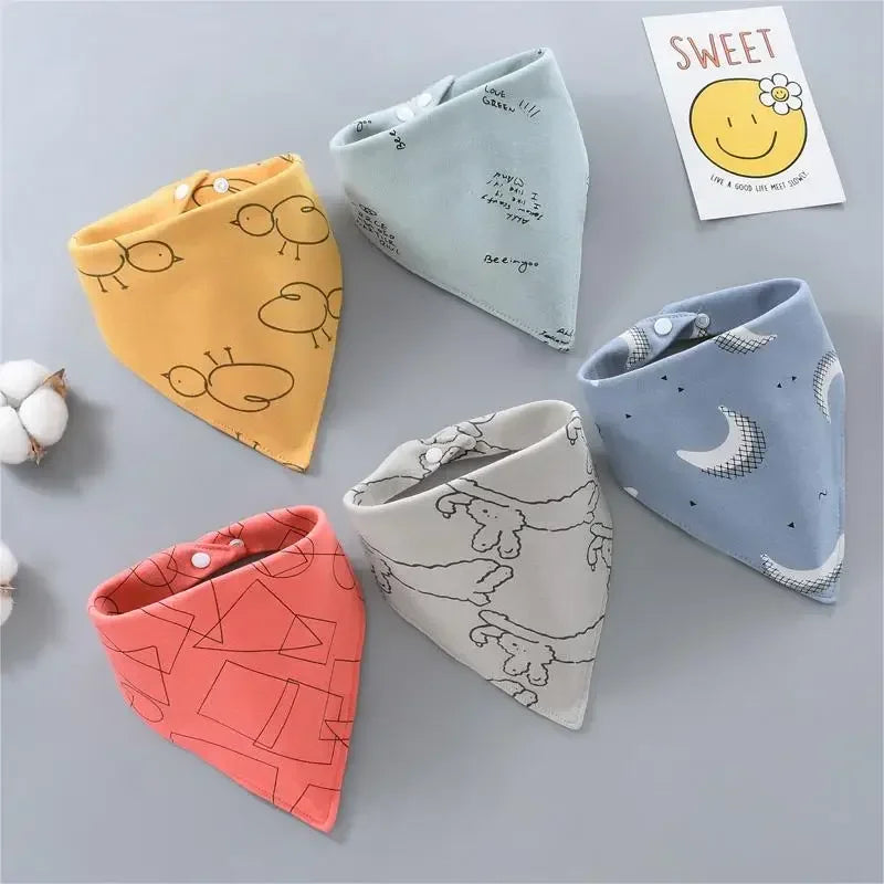 5PCS Waterproof Cotton Baby Bib Set – Soft & Absorbent Triangle Scarf Bibs