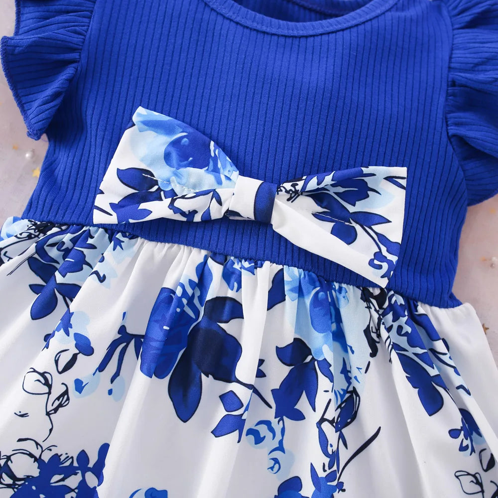 Summer New Blue Bow Baby Girl Dress with Free Hairband – Adorable & Fashionable (6M-3Y) 🎀👗