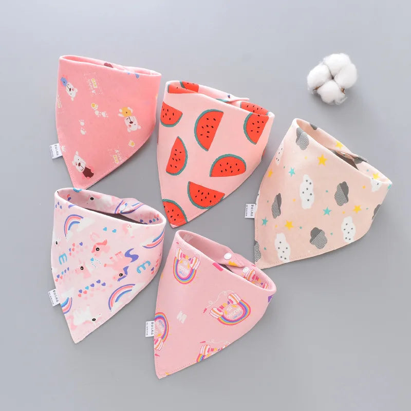 5PCS Pure Cotton Baby Bandana Bibs – Soft, Absorbent & Waterproof