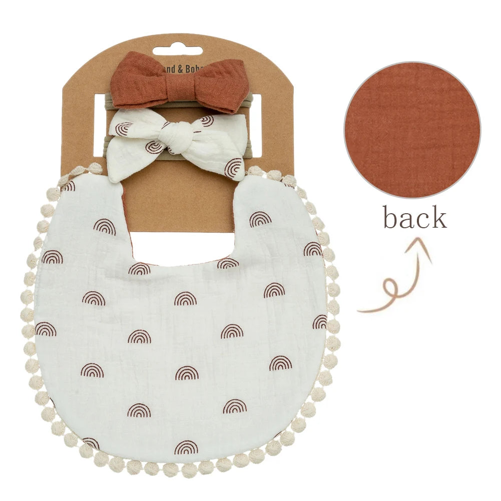 3-Piece Baby Flower Bibs & Headbands Set – Soft & Stylish Baby Accessories