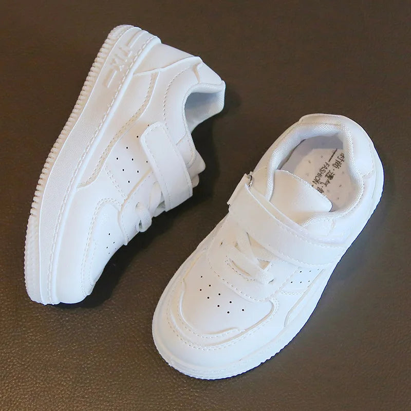 Children's Hook-and-Loop White Sneakers