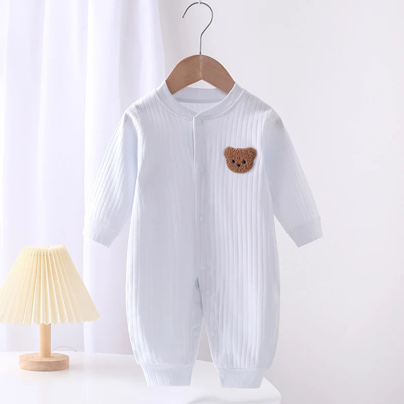 Solid Color Teddy Bear Patch Cotton Onesie 0-18M