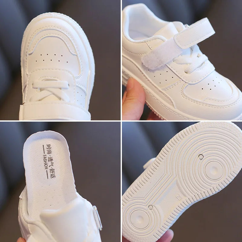 Children's Hook-and-Loop White Sneakers