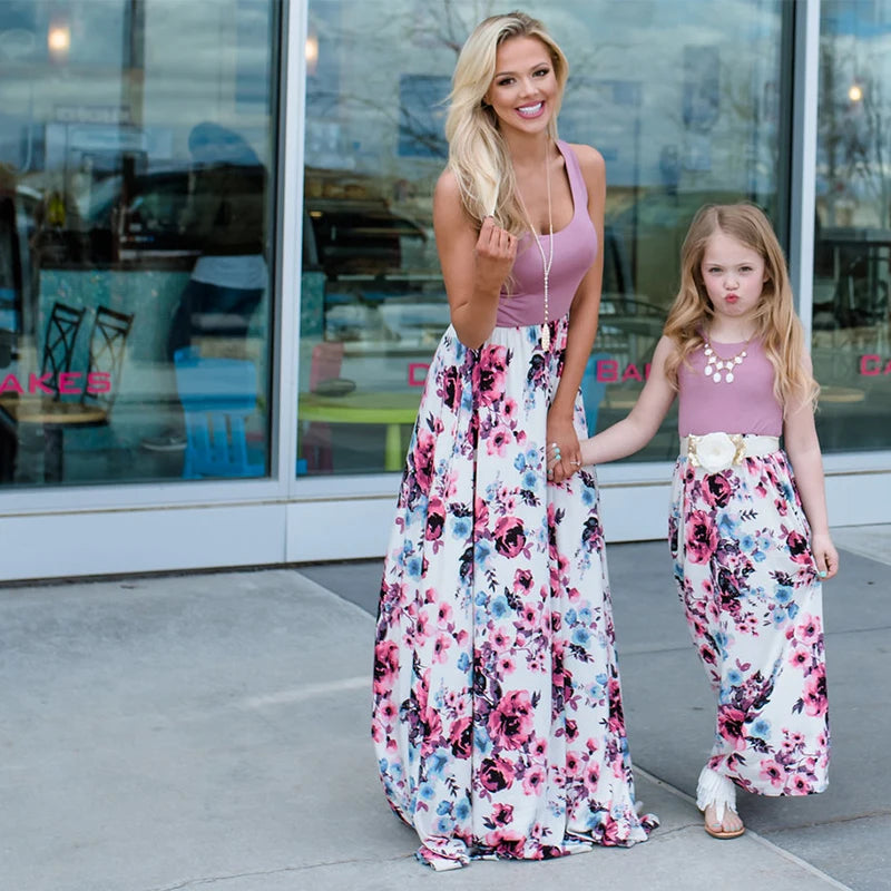 Mother and Daughter Matching Floral Long Dress