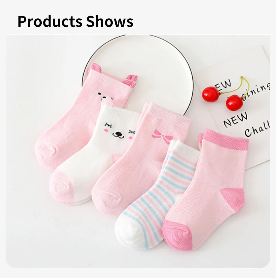 5 Pairs Cartoon and Striped Baby Ankle Socks