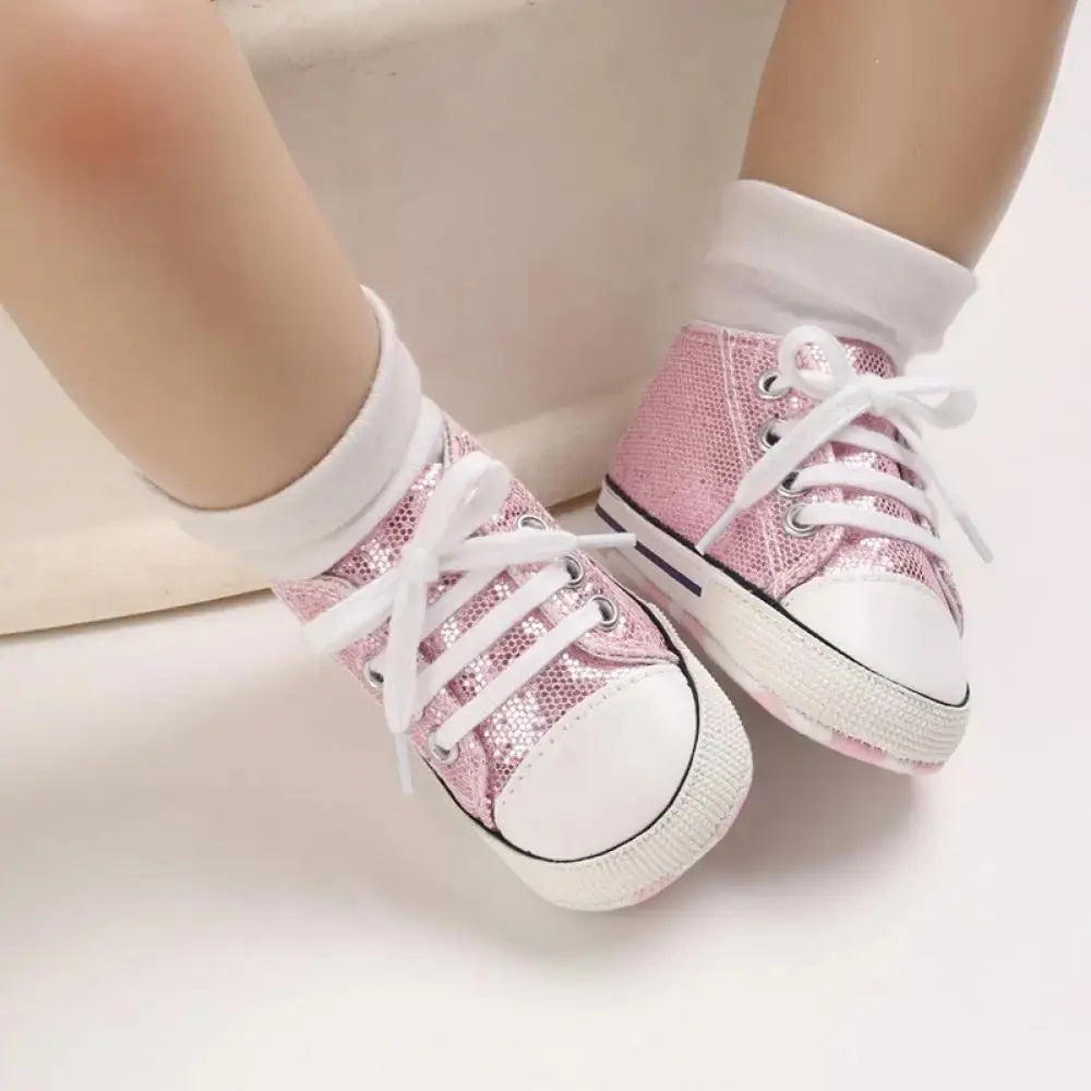 0-18M First Walker Nonslip Shimmer Lace Sneakers