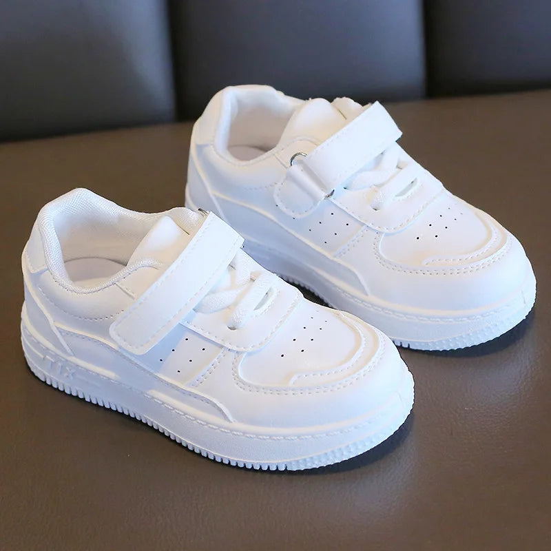 Children's Hook-and-Loop White Sneakers