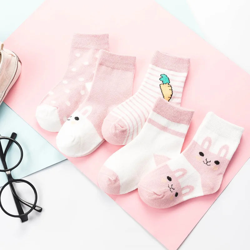 5 Pairs Cartoon and Striped Baby Ankle Socks