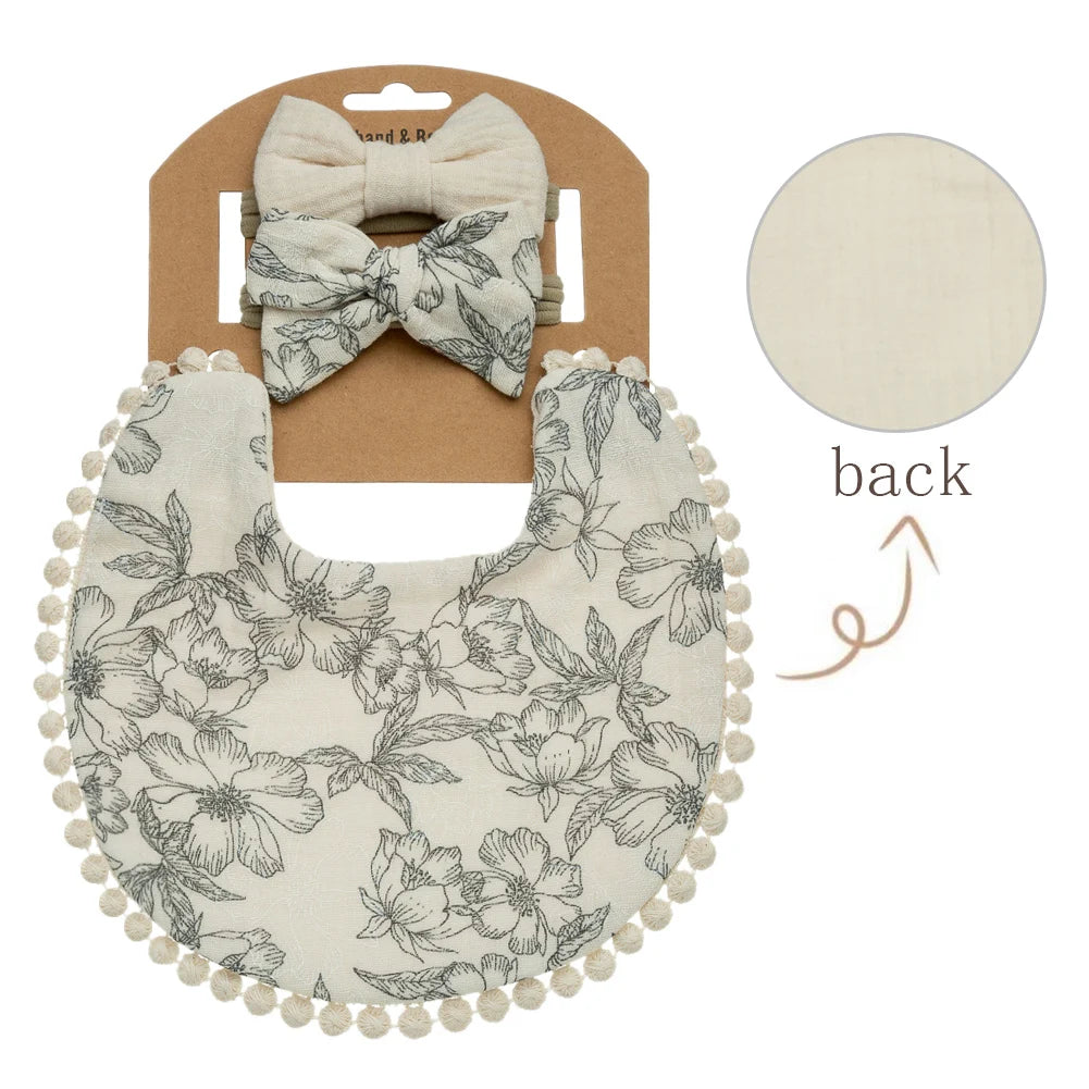 3-Piece Baby Flower Bibs & Headbands Set – Soft & Stylish Baby Accessories