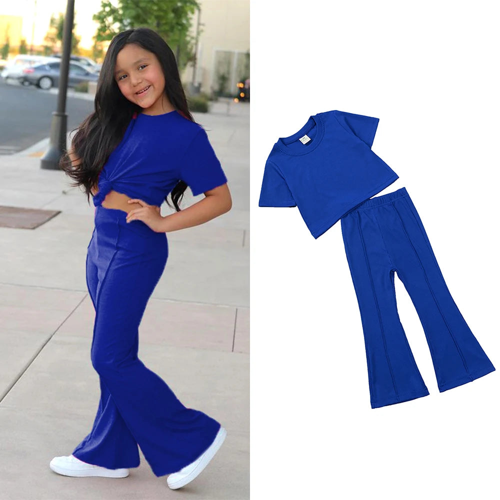 Girls Bell Bottom 2-Piece Solid Colored Outfit