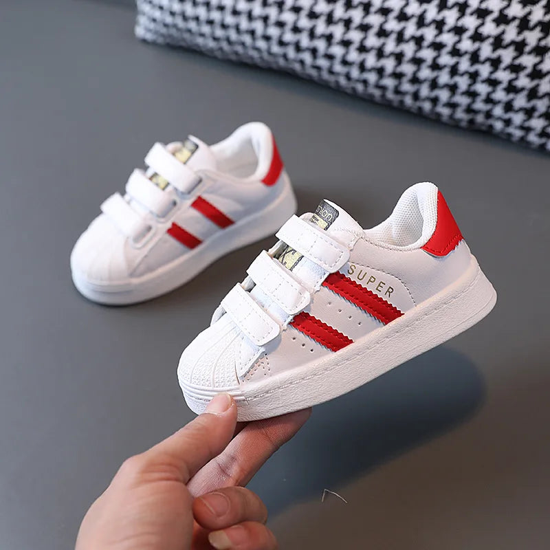 Toddlers' White Two Striped Sneakers