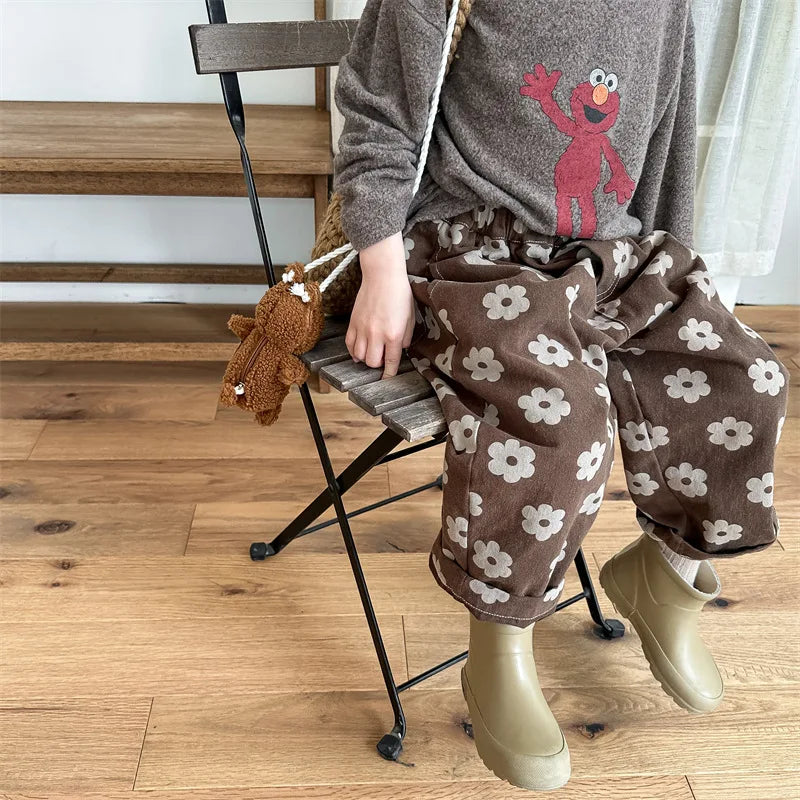 Autumn Vintage Flower Print Harem Pants – Loose Cotton Trousers for Girls 🍂🌸