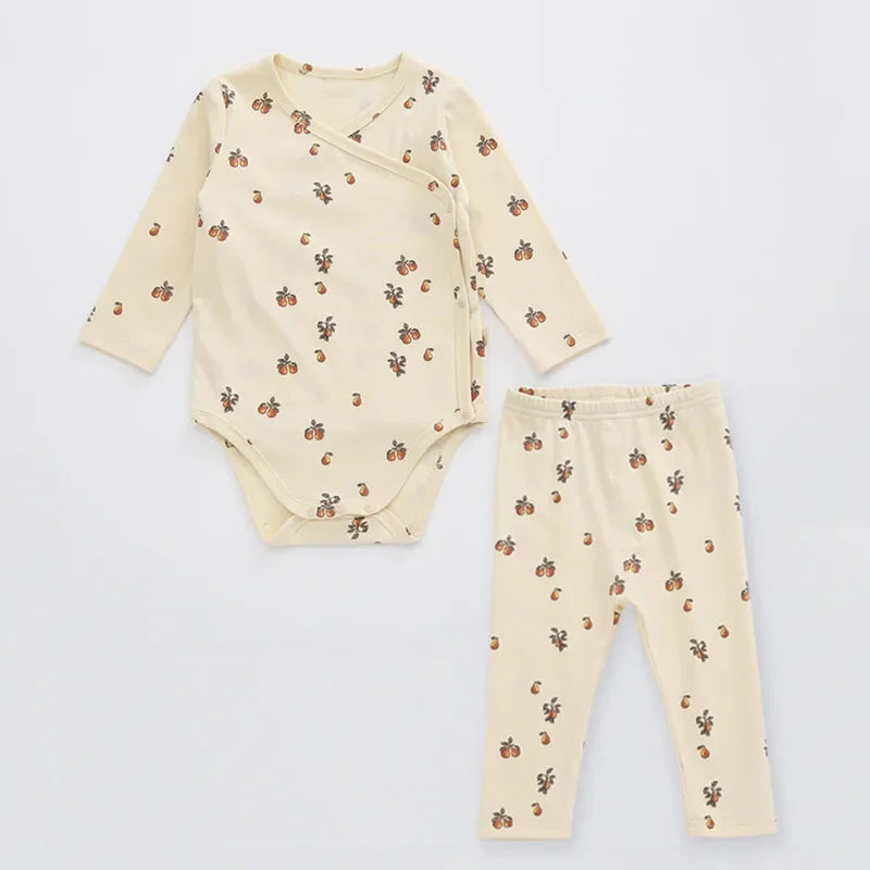 2 Piece Long Sleeve with Bottoms Newborn Beige Floral Set