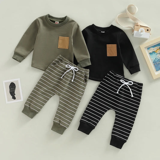 2PCS Toddler Boys' Long Sleeve Striped Matching Set