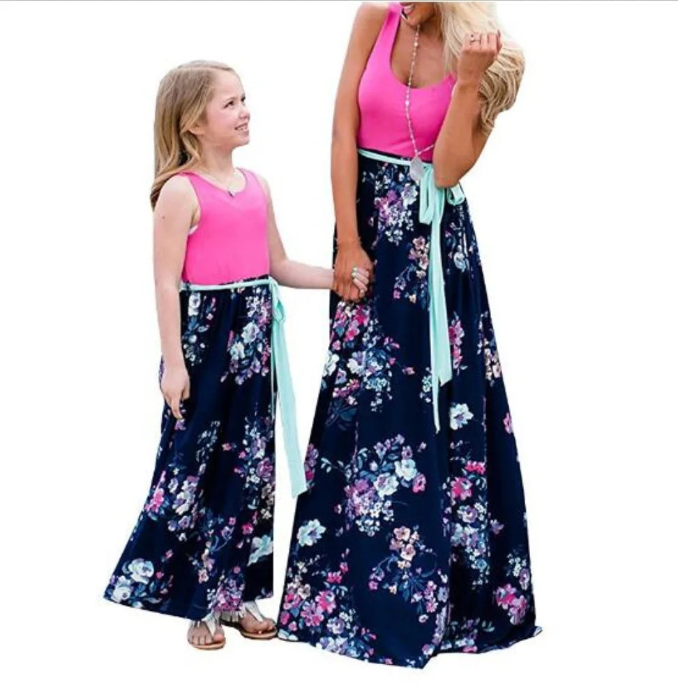 Mother and Daughter Matching Floral Long Dress