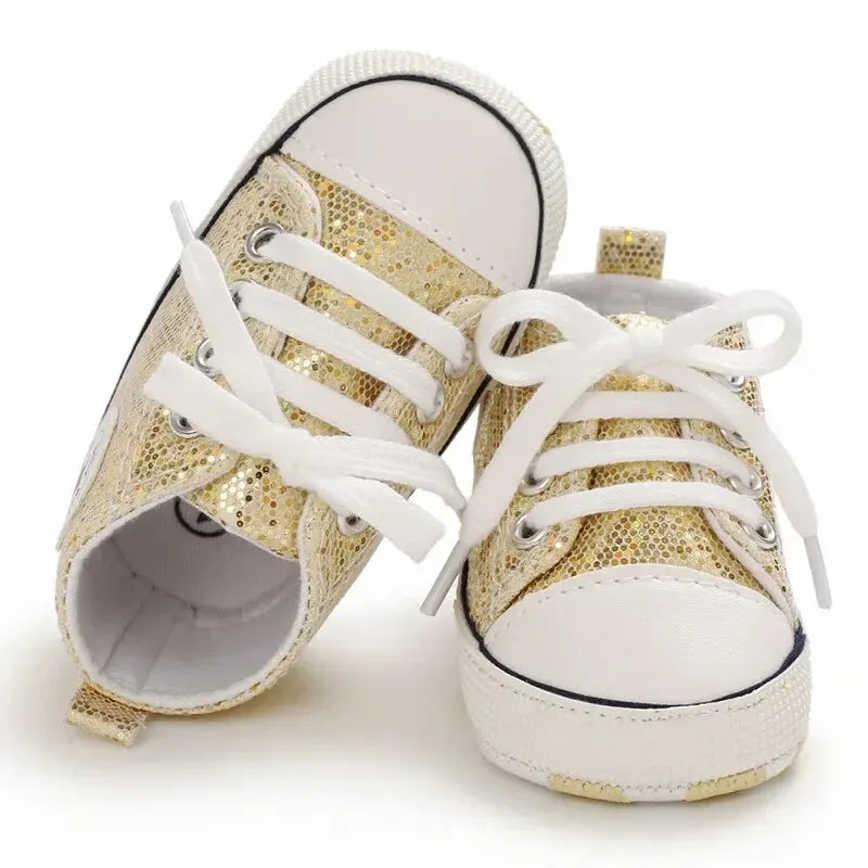 0-18M First Walker Nonslip Shimmer Lace Sneakers