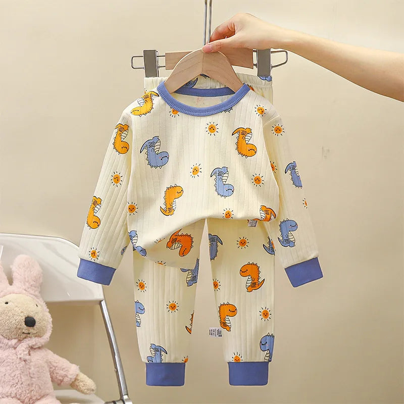 Kids' Pure Cotton Pajama Set – Cartoon Long-Sleeve Top & Pants