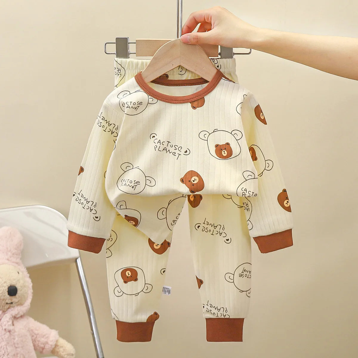 Kids' Pure Cotton Pajama Set – Cartoon Long-Sleeve Top & Pants